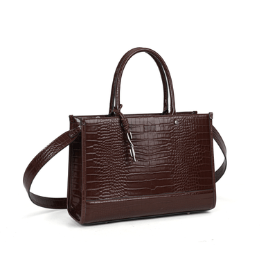 Bolsa Tote Croco Marrom Dark Cocoa Duas Alças