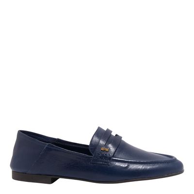 Mocassim Couro Nobre Soft Azul Navy Bico Redondo
