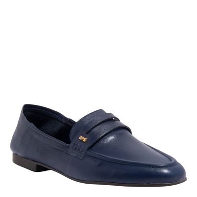 Mocassim Couro Nobre Soft Azul Navy Bico Redondo