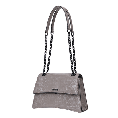 Bolsa Croco Cinza Alça De Ombro
