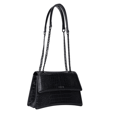 Bolsa Croco Preta Alça De Ombro