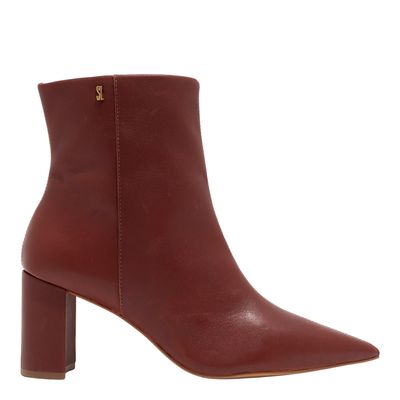 Bota Couro Nobre Soft Marrom Bico Fino Salto Grosso
