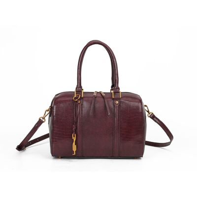 Bolsa Bau Lizard Vermelho Merlot Alça Transversal