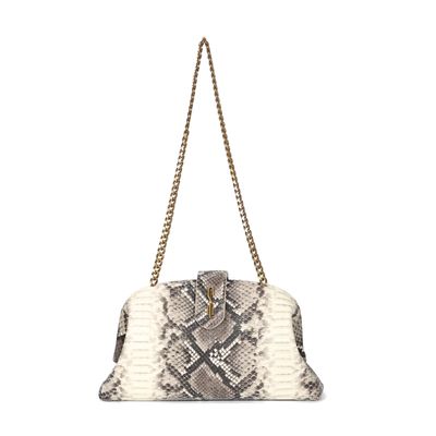 Bolsa Clutch Animal Print Estampa Cobra Bege Alça De Ombro