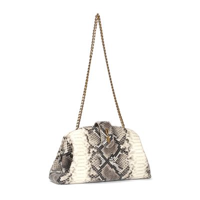 Bolsa Clutch Animal Print Estampa Cobra Bege Alça De Ombro