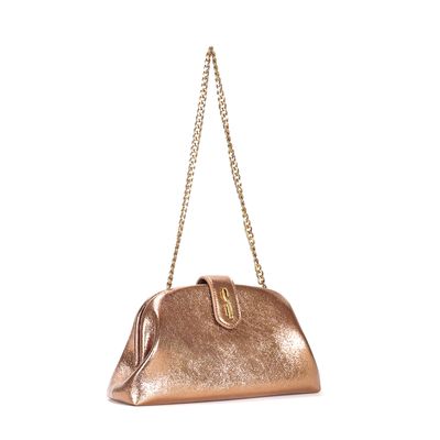 Bolsa Clutch Metalizada Bronze Alça De Ombro