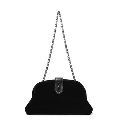 Bolsa Clutch Veludo Preta Alça De Ombro
