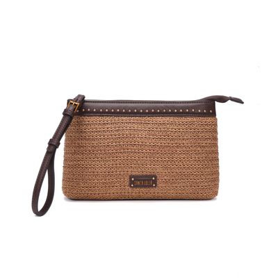Clutch Tramado Marrom Alça De Mão