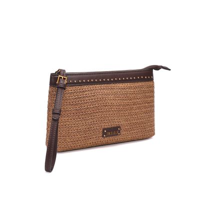 Clutch Tramado Marrom Alça De Mão