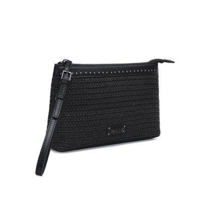 Clutch Tramado Preta Alça De Mão