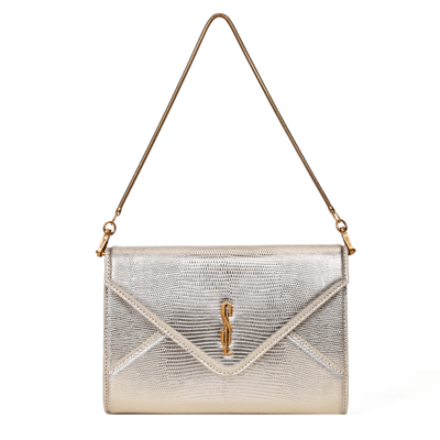 Bolsa Clutch Envelope Metalizada Dourada Alça De Mão