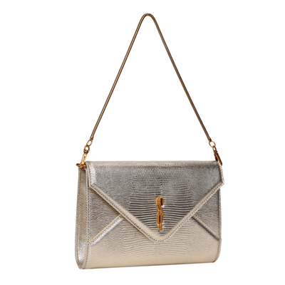 Bolsa Clutch Envelope Metalizada Dourada Alça De Mão