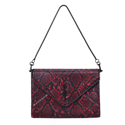 Bolsa Clutch Envelope Animal Print Cobra Vermelha Alça De Mão