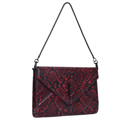 Bolsa Clutch Envelope Animal Print Cobra Vermelha Alça De Mão