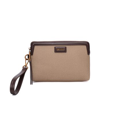 Clutch Canvas Marrom Alça De Mão