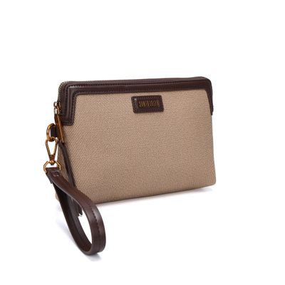 Clutch Canvas Marrom Alça De Mão