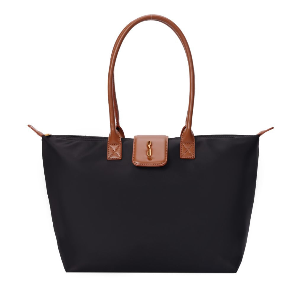 Bolsa Shopper Nylon Preta Alça De Ombro - Santa Lolla Bolsa Shopper Nylon Preta Alça De Ombro - Santa Lolla