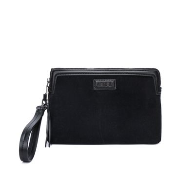 Clutch Veludo Preta Alça De Mão