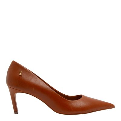 Scarpin Couro Confort Marrom Safari Bico Fino