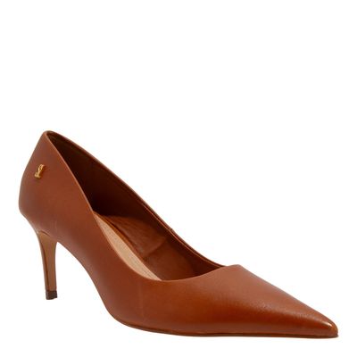 Scarpin Couro Confort Marrom Safari Bico Fino