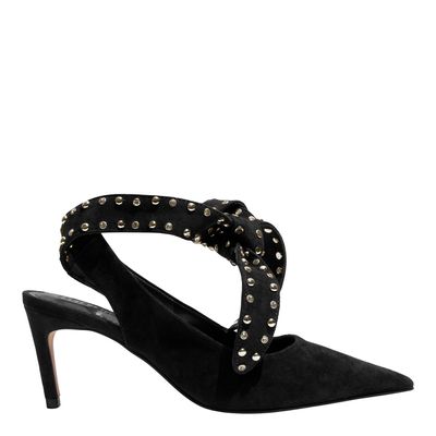 Scarpin Couro Camurça Premium Preto Bico Fino