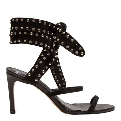 Sandália Couro Camurça Premium Preto Salto Alto Fino