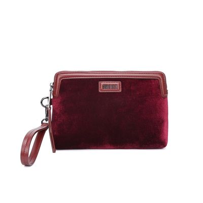 Clutch Veludo Vermelho Merlot Alça De Mão