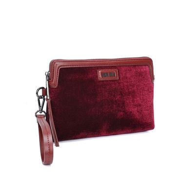 Clutch Veludo Vermelho Merlot Alça De Mão