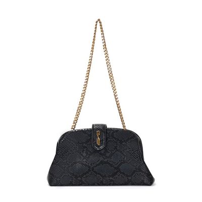 Bolsa Clutch Cobra Preta Alça De Ombro