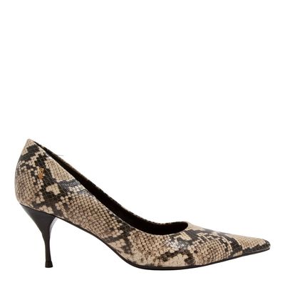 Scarpin Couro Animal Print Estampa Cobra Bico Fino Salto Algulha