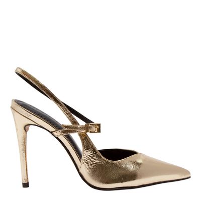 Scarpin Couro Metalizado Dourado Salto Alto