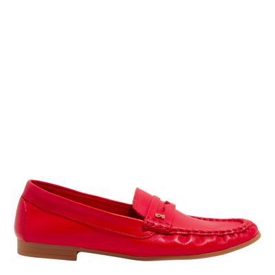 Mocassim Couro Nobre Vermelho Bico Redondo