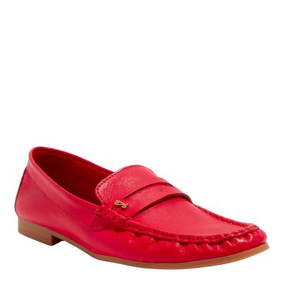 Mocassim Couro Nobre Vermelho Bico Redondo
