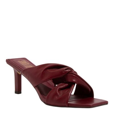 Mule Couro Pelica Soft Vermelho Merlot Bico Quadrado Salto Médio Fino