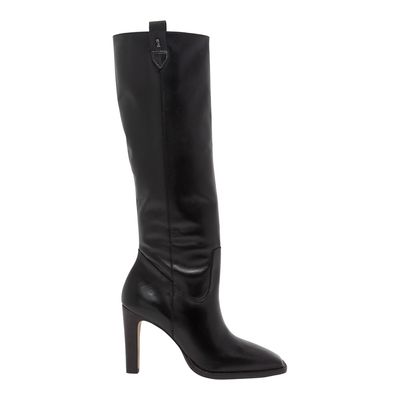 Bota Couro Nobre Preto Cano Longo Salto Alto Fino