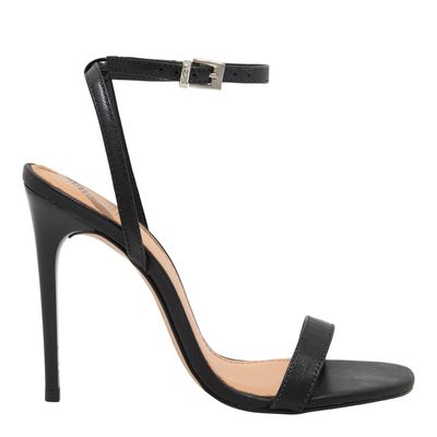 Sandália Couro Pelica Soft Preto Salto Alto Fino
