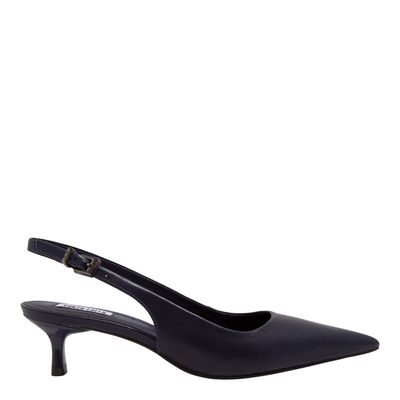 Scarpin Slingback Couro Pelica Soft Azul Dark Navy Salto Baixo Fino