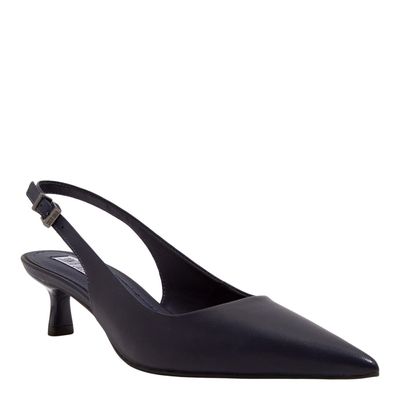 Scarpin Slingback Couro Pelica Soft Azul Dark Navy Salto Baixo Fino