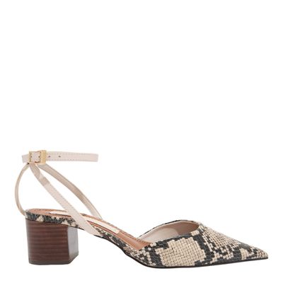 Scarpin Couro Confort Animal Print Estampa Cobra Bico Fino Salto Grosso