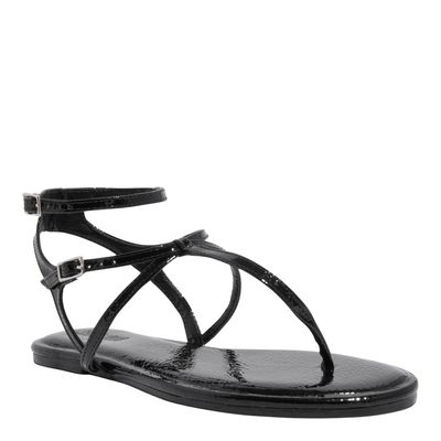 Rasteira Verniz Glossy Preto Bico Redondo