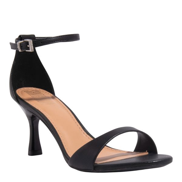 Sandália Couro Pelica Soft Preto Salto Fino