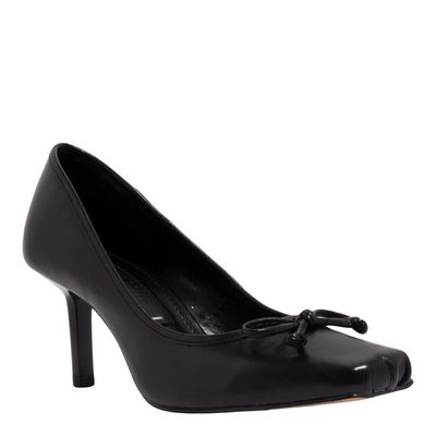 Scarpin Boneca Couro Confort Preto Salto Fino