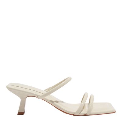 Mule Verniz Glossy Off White Bico Quadrado Salto Fino