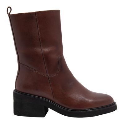Bota Couro Confort Marrom Dark Salto Bloco