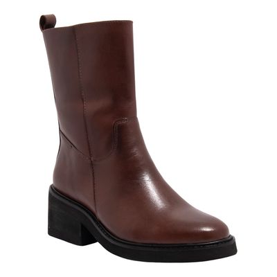 Bota Couro Confort Marrom Dark Salto Bloco