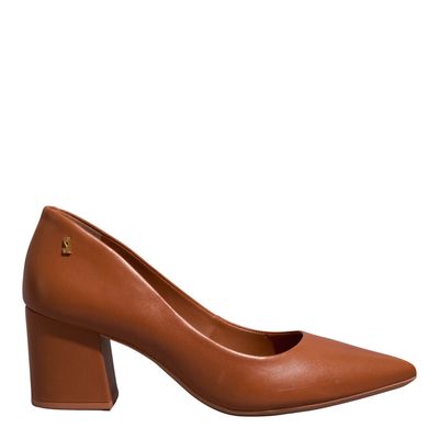 Scarpin Couro Pelica Soft  Soft Bico Fino Salto Bloco Marrom