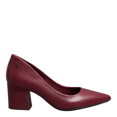 Scarpin Couro Pelica Soft  Soft Bico Fino Salto Bloco Vermelho Merlot