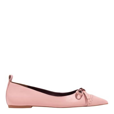 Sapatilha Laço Couro Nobre Soft Rosa Bico Fino