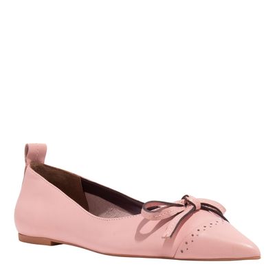 Sapatilha Laço Couro Nobre Soft Rosa Bico Fino