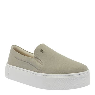 Tênis Slip On Plataforma Lona Cinza